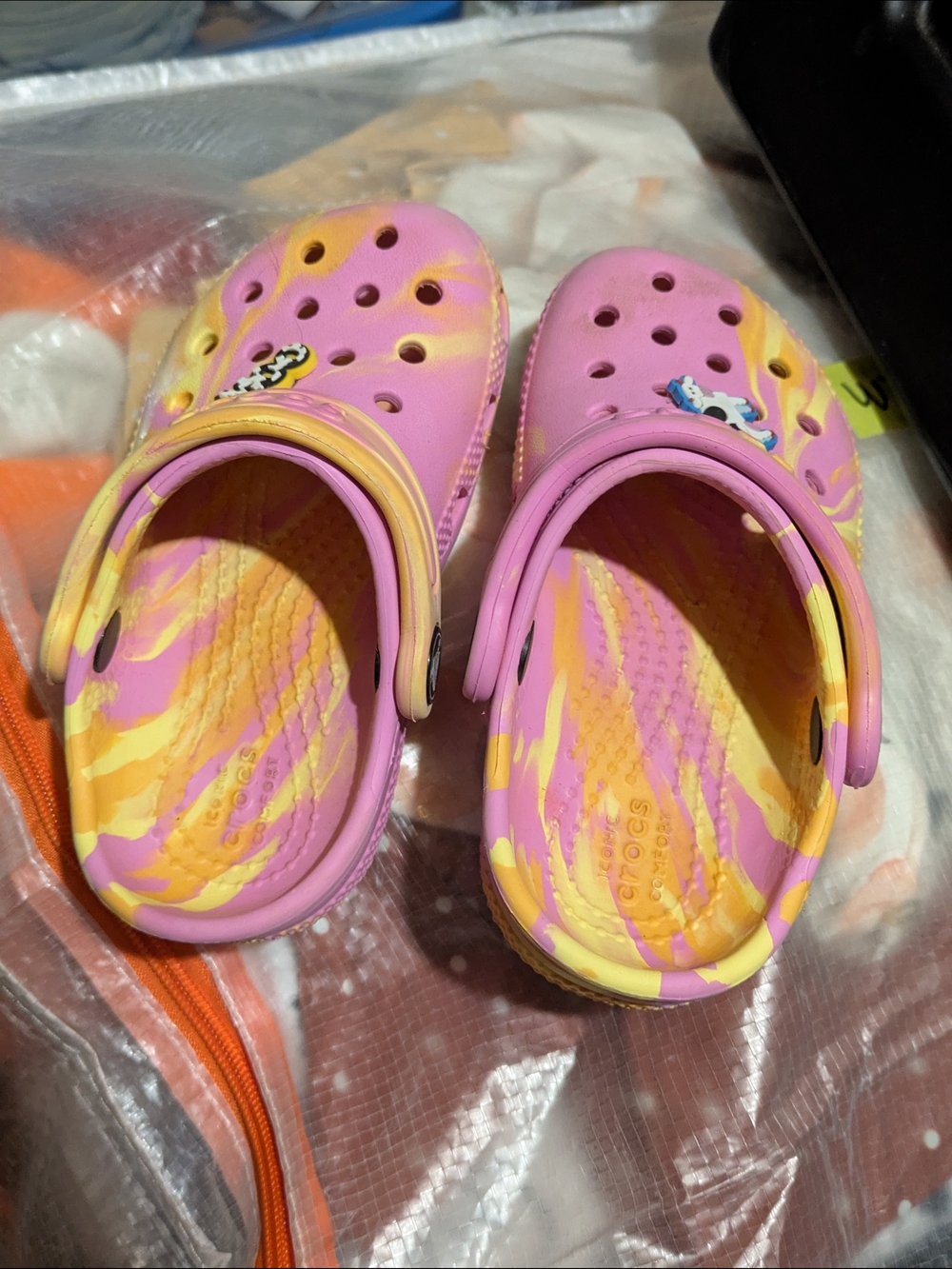 Crocs Kids' Pink and Yellow Marbled Size C8